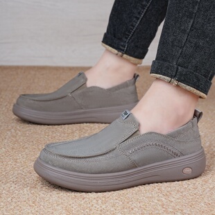 一脚蹬懒人帆布鞋子男休闲厚底软底板鞋透气百搭爸爸鞋中老年舒适