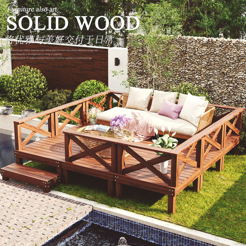 户外阳台露台防腐木平台别墅自铺改造榻榻米花园庭院碳化实木装饰