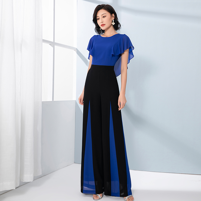婪诗雅时尚连体裤女夏长款2025新款雪纺连衣阔腿套装OL气质连身裤