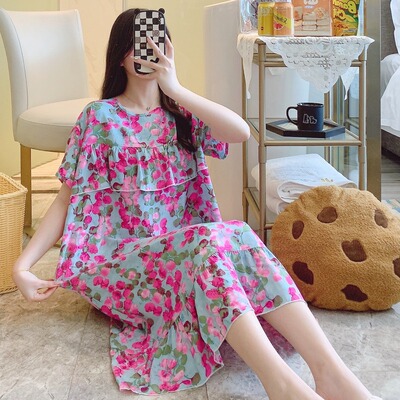 夏新款大码棉绸女睡裙甜美连衣裙