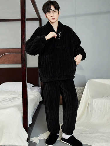 Демисезонная пижама, коралловое бархатное термобелье, утепленный японский зимний лонгслив, фланелевый комплект, свободный крой