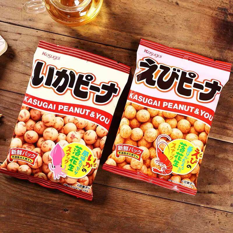 日本进口零食春日井虾味章鱼味膨化油皮花生酥脆89g*2袋鱼皮花生