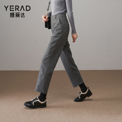 娅丽达羊毛直筒裤女秋冬