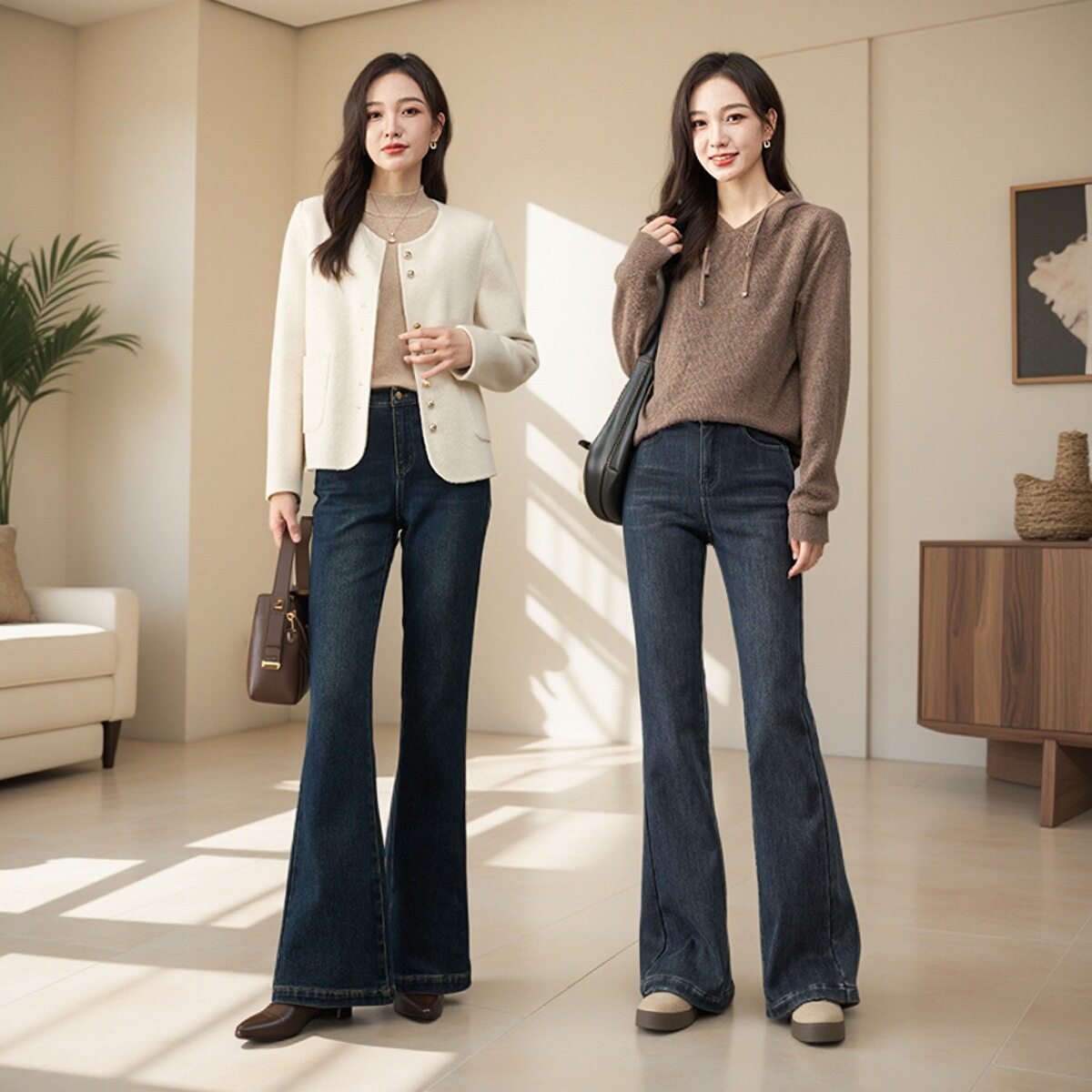 娅丽达加绒喇叭裤修身微喇牛仔裤女2025年冬季新款马蹄裤拖地长裤,女装/女士精品,牛仔裤,淘宝优惠券,粉丝福利购,淘宝优惠卷