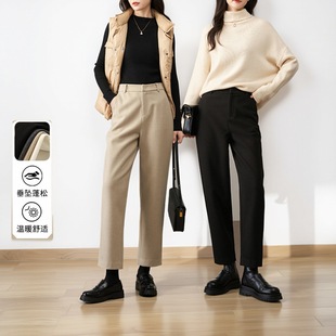 娅丽达新款加厚直筒裤女秋冬仿毛呢裤子黑色休闲裤白色宽松哈伦裤