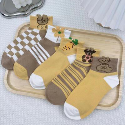 袜子外穿新款暖黄系列条纹简约薄款基础百搭时尚防菌汗脚精选袜子