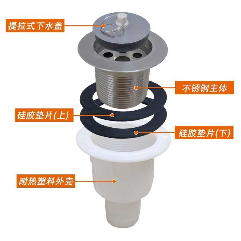 加厚不锈钢厨房水槽防臭下水管落水器全套拖把池洗菜盆下水道配件