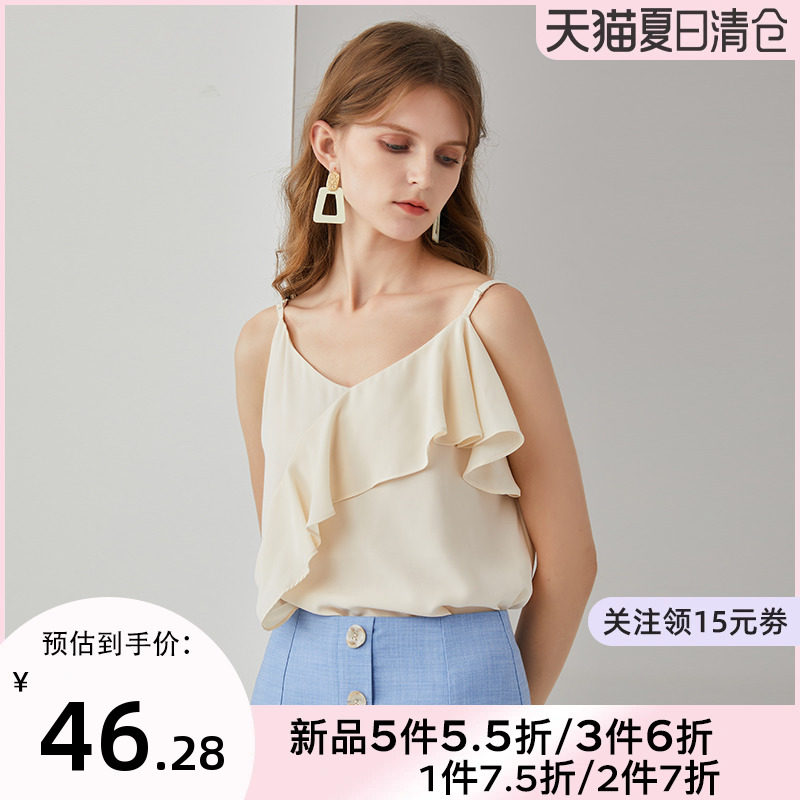 DOOC雪纺吊带背心女夏季新款垂感波点外穿内搭v领美背打底衫上衣