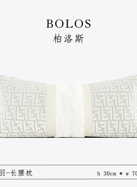 柏洛斯Kunst『金尔』意式轻奢浮雕绒白别墅沙发大牌F字母长条腰枕