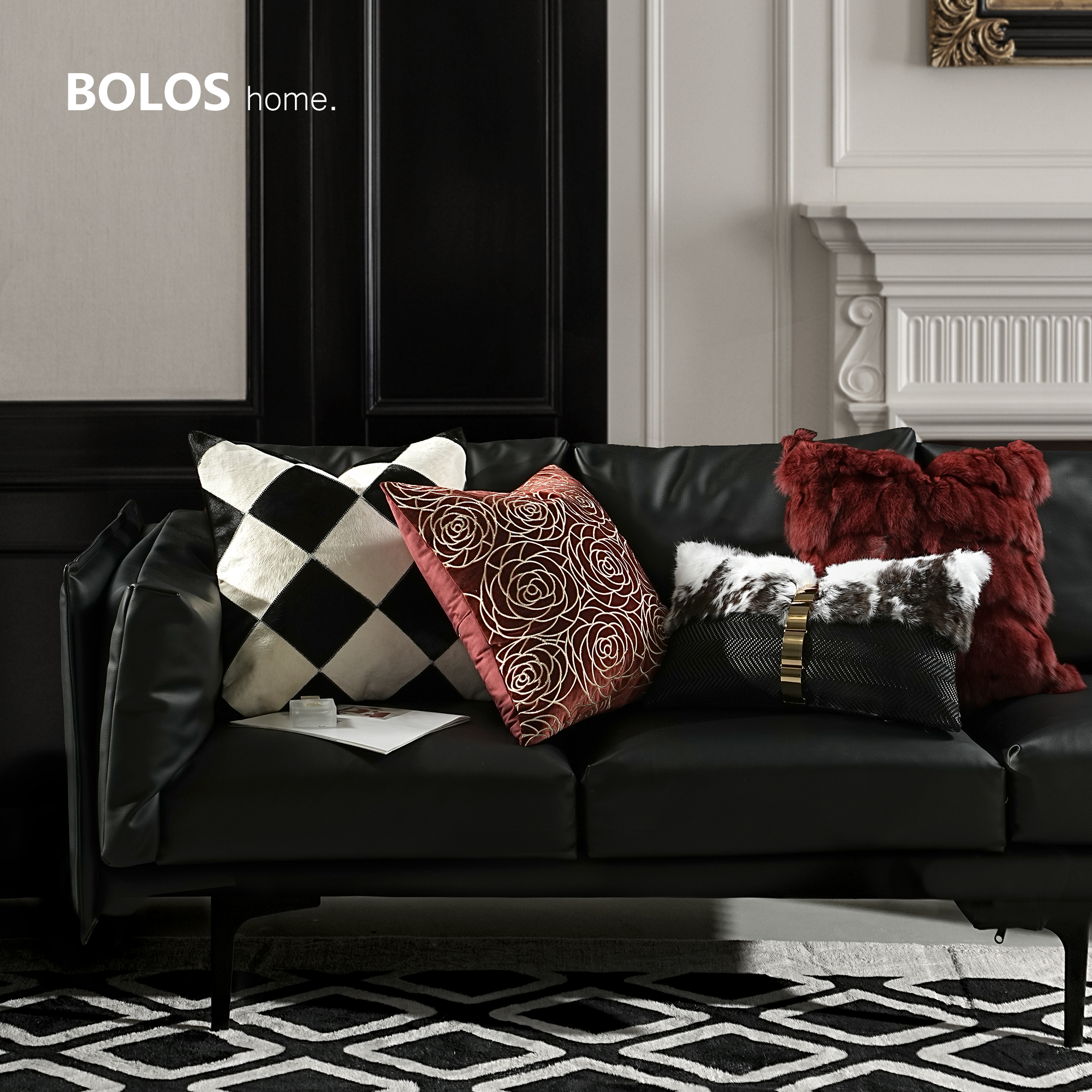 柏洛斯沙发方枕样板间皮草背靠垫