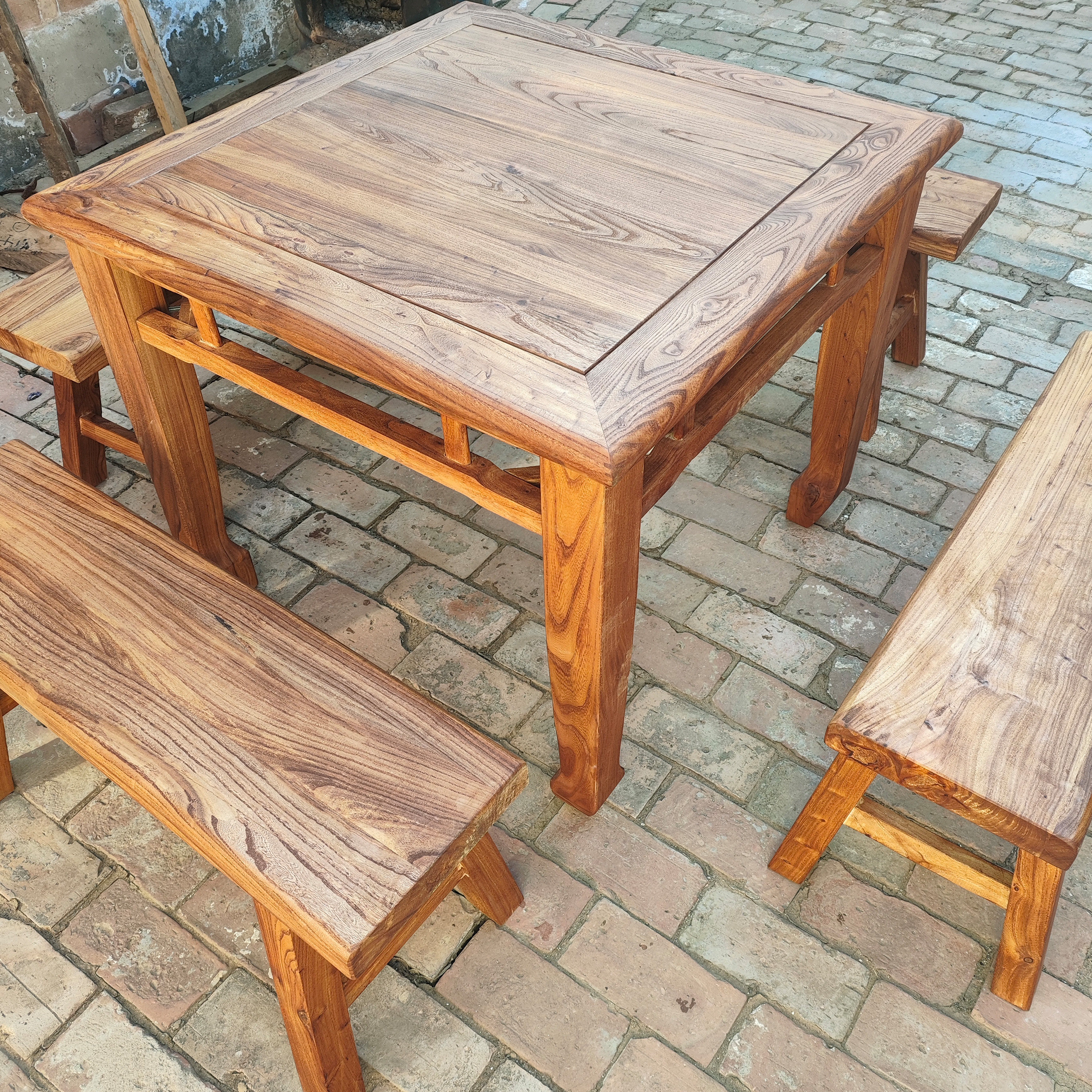 老榆木方桌中式马蹄桌复古八仙桌实木茶桌原木书桌家用餐桌长桌子