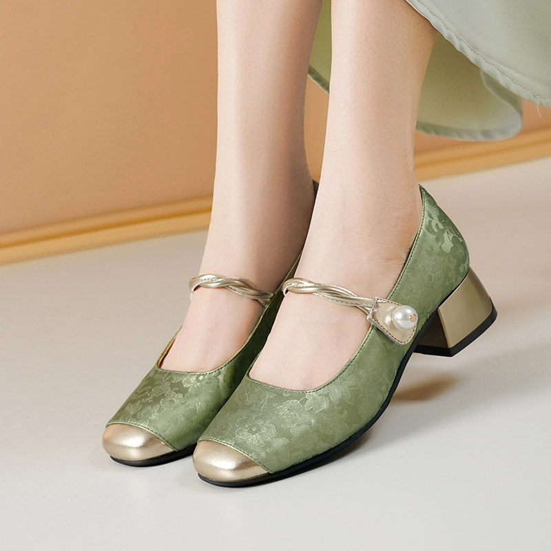 意尔康2026春季新款女鞋正品真皮女单鞋时尚休闲妈妈鞋中跟牛皮鞋