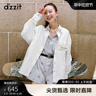 女 式 连体短裤 dzzit地素奥莱春舒适全棉条纹短袖 珠片绣衬衫