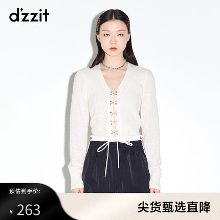 dzzit地素奥莱 休闲针织V领修身开衫女3D4E5131B