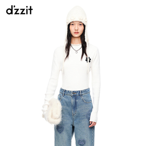 dzzit地素2023春秋专柜新款连帽设计花朵胸针装饰针织连帽衫女