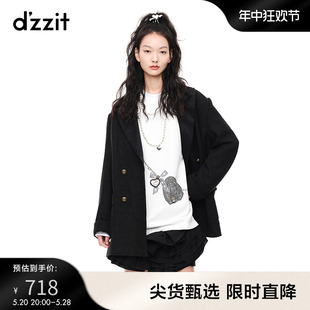 dzzit地素 奥莱冬新款 复古通勤手工定制纽扣粗花呢长外套女