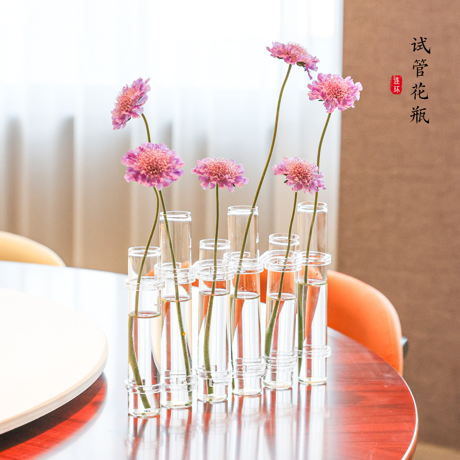 一排试管花瓶玻璃摆件客厅插花高级感细长ins风水培亚克力创意小