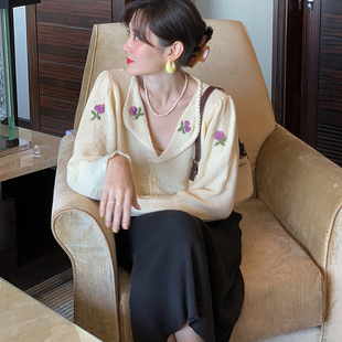 2023年秋装新款m女装软奶时尚韩范设计感小众慵懒风毛衣外套开衫