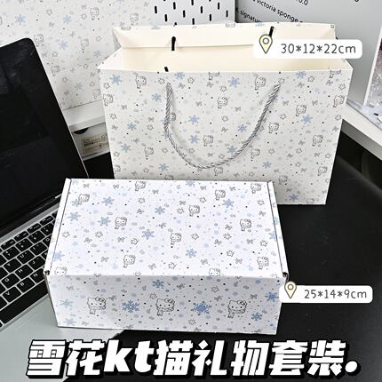 雪花小猫礼物飞机盒ins风高颜值小卡日常生日礼物包装盒礼袋套装