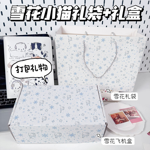 雪花小猫礼物飞机盒ins风高颜值小卡送生日礼物包装盒打包盒子