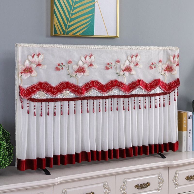 电视机防尘罩新款蕾丝大红色结婚台式挂式55寸65寸液晶电视布盖布