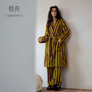 悦内睡衣女冬季秋冬款法兰绒加厚珊瑚绒家居服冬装长款大码睡袍