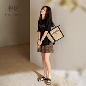 家居服休闲圆领套头可外穿豹纹 短裤 悦内睡衣女夏季 夏天莫代尔短袖