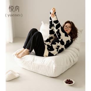 珊瑚绒保暖加绒家居服圆领套头套装 冬款 秋冬季 悦内半边绒睡衣女款