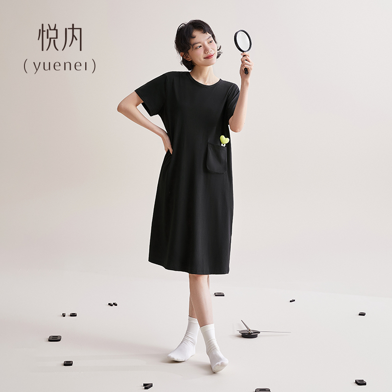 悦内睡裙女士款睡衣女夏季夏款夏天纯棉短袖可外穿家居服休闲大码