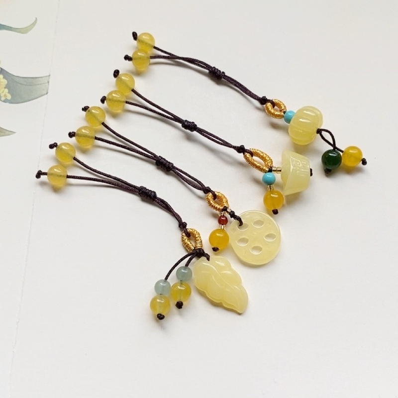 茶壶吊坠手编绳吊坠diy壶钮配饰元包叶子莲藕南瓜复古新中式挂件