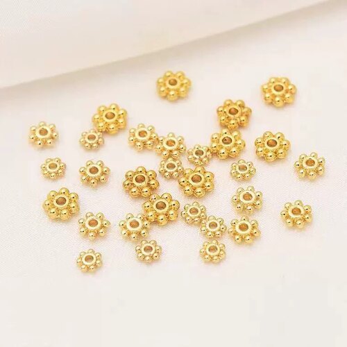 保色18k包金珠雪花隔片手串手链diy饰品配件材料隔珠垫片4/5//6mm