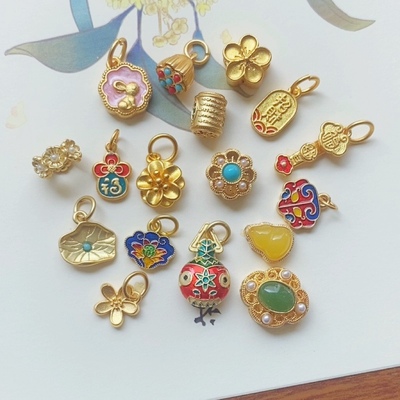 925镀24k老金工艺周家品质黄金吊坠手链diy隔珠配件 莲蓬如意梅花