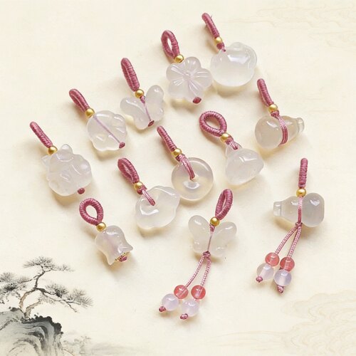 天然玛瑙荔枝冻吊坠饰品DIY小提溜手链项链手机半成品坠如意猫爪