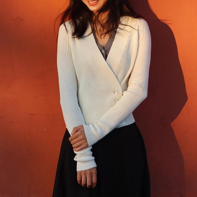 SW绵羊毛混纺毛衣针织衫背心两件套女25秋新款V领开衫上衣