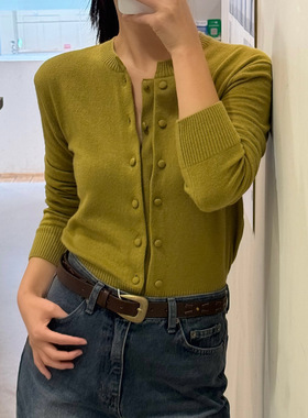 25秋冬新款针织开衫ins百搭长袖针织开衫紫气东来纯色薄款羊毛衫