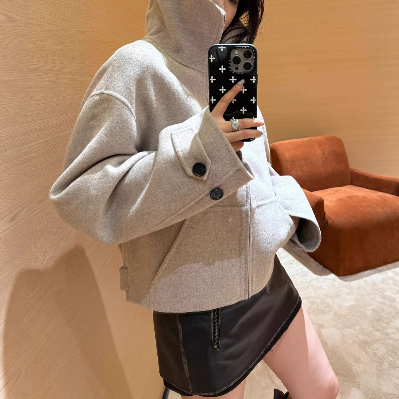 AC25秋冬新款羊毛混纺拉链高领双面夹克外套宽松中性双面尼