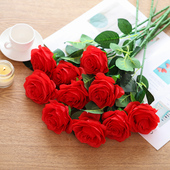 仿真玫瑰花牡丹花假花束10支客厅餐桌摆件花艺插花干花摆设装 饰