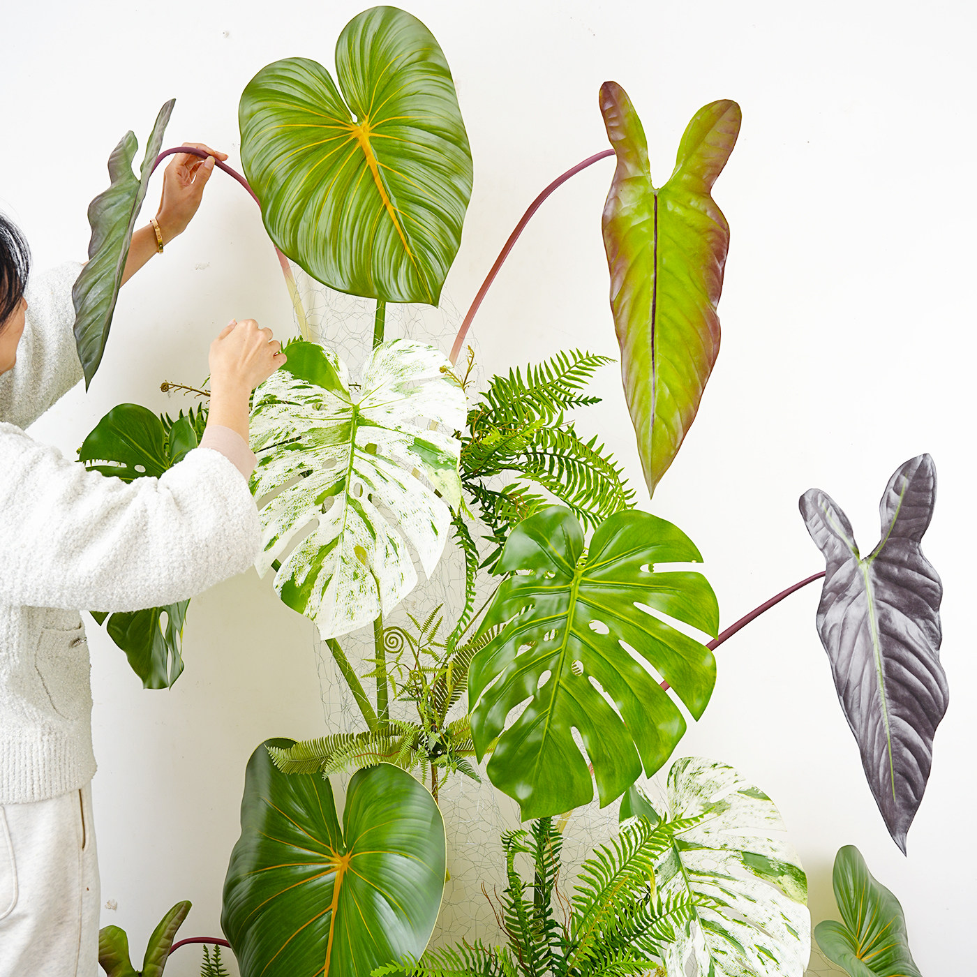 仿真手感大枝叶片绿植香蕉龟背叶图片