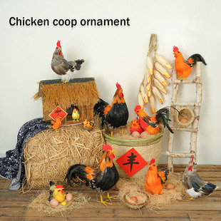 仿真卧母鸡公鸡草鸡羽毛摆件模型陈列丰收幼儿园教学装饰摄影道具