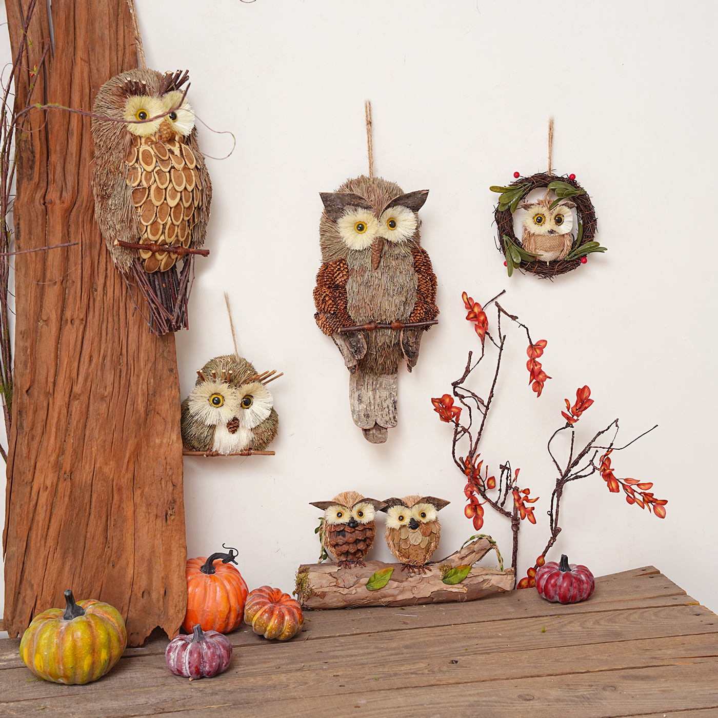 仿真草编猫头鹰挂饰摆设模型道具