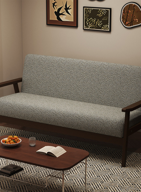 小户型客厅实木沙发双人轻奢高级感不占地方的棉麻店铺用两人位椅