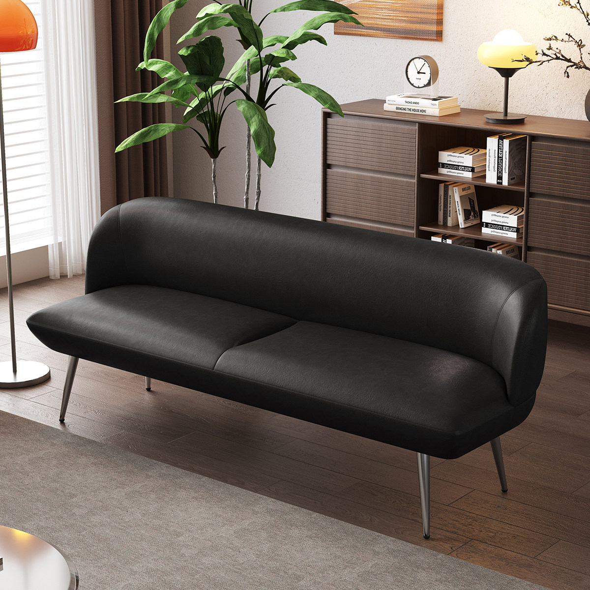 复古高级感小户型沙发客厅卧室小型双人三人位黑色不占地方服装店