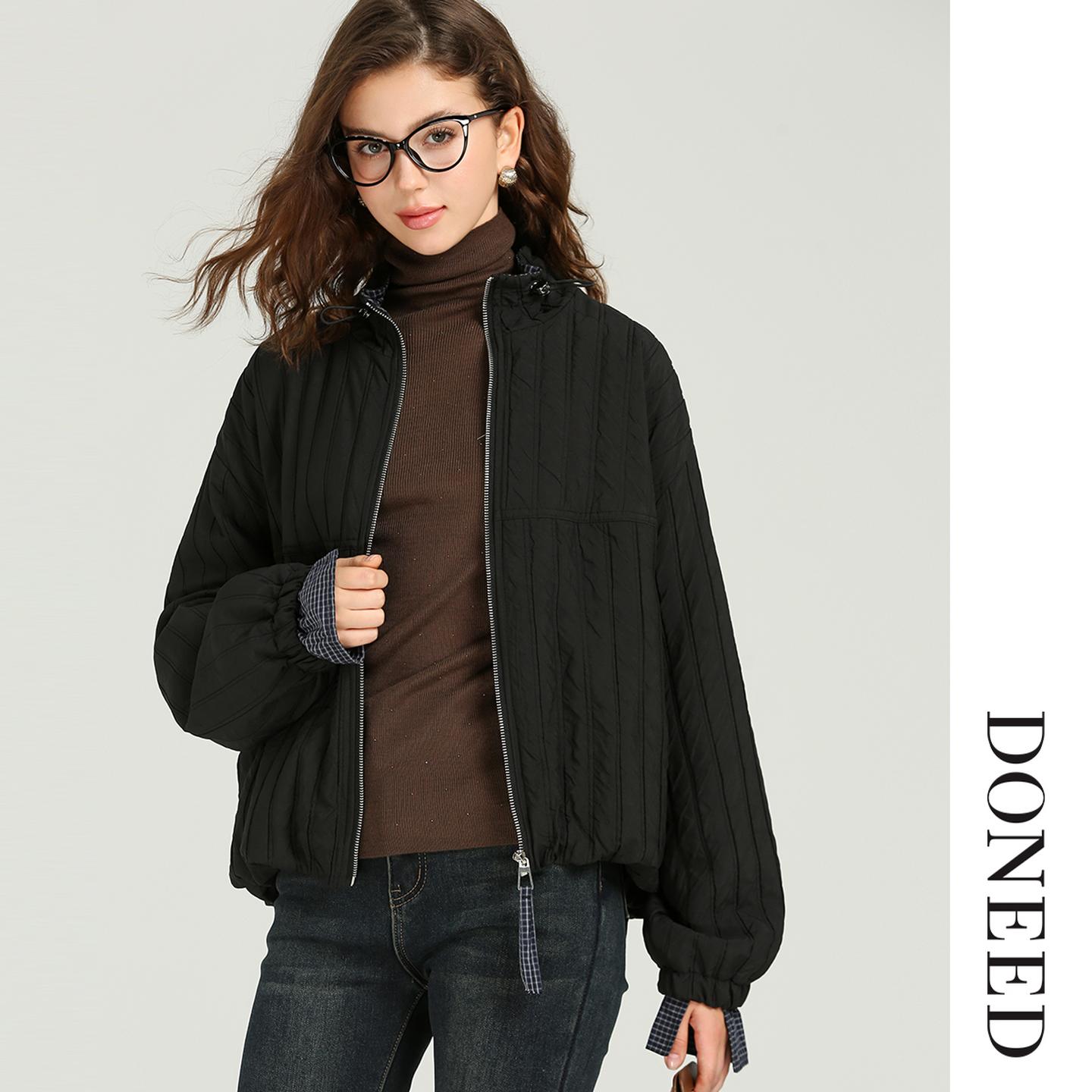 简约时尚竖条纹压线设计短款外套