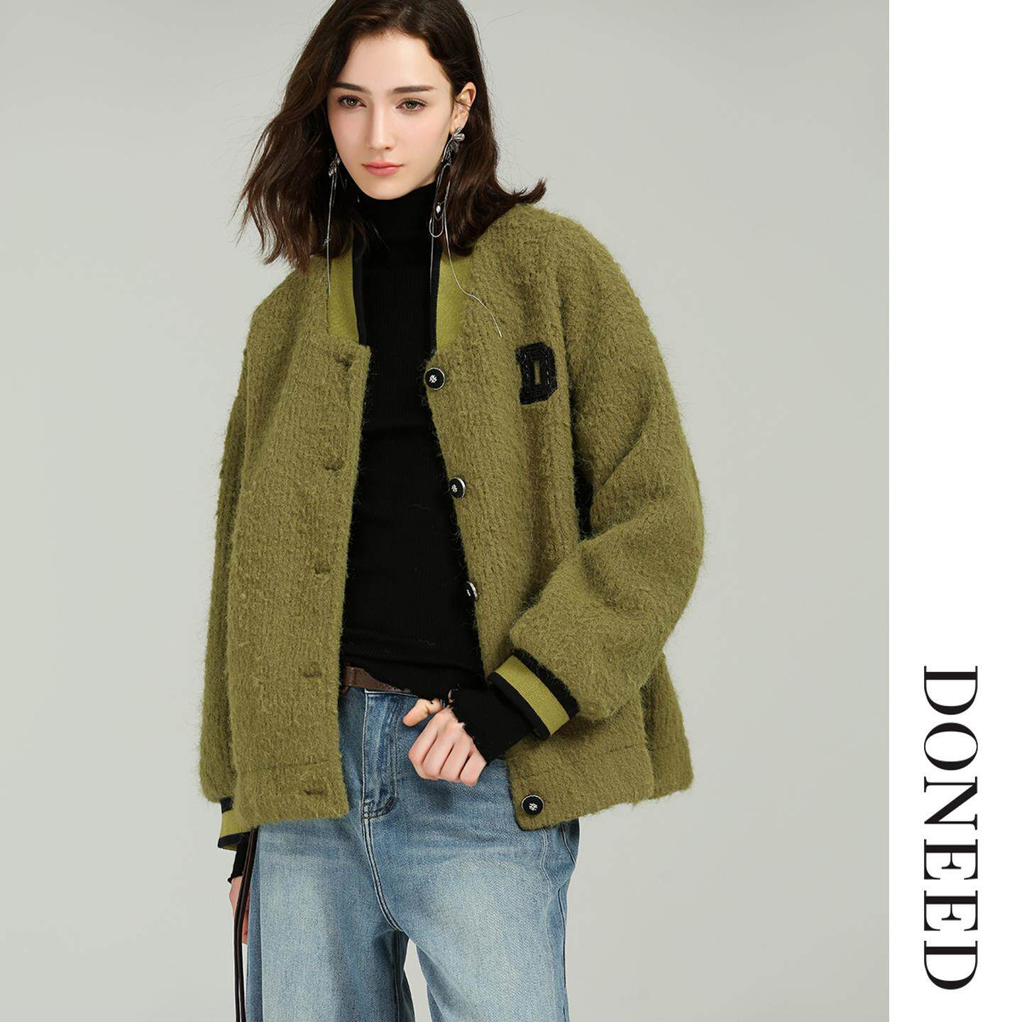 DONEED2026春款活力运动风棒球服外套宽松显瘦磨毛保暖毛呢外套女