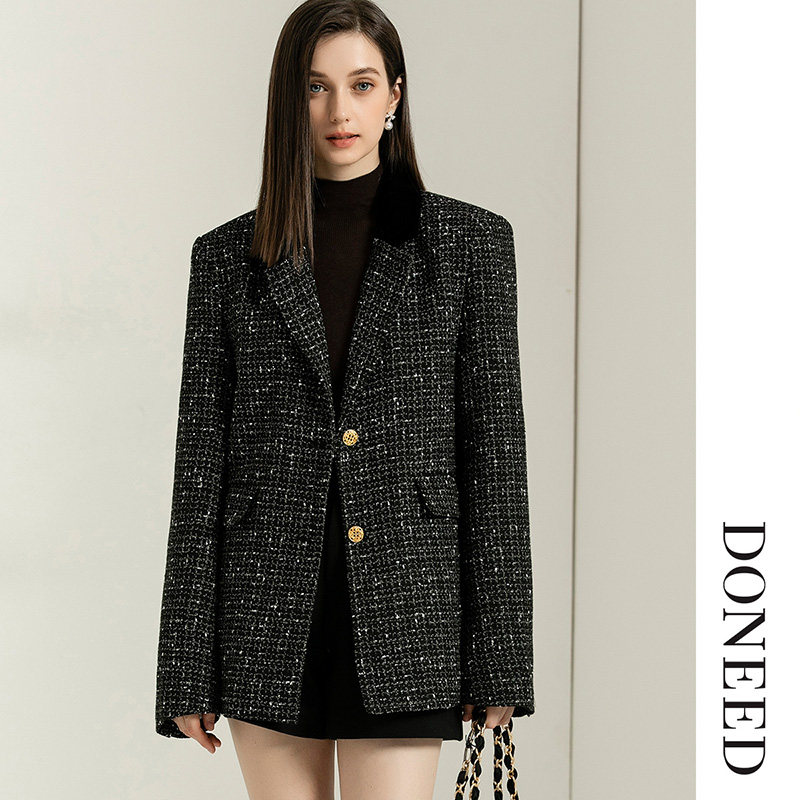 通勤气质通丝绒宽松廓形西装外套