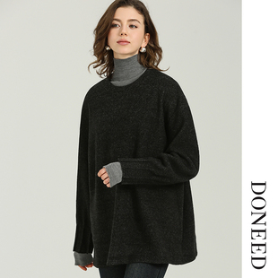DONEED2025冬款时尚休闲纯色基础百搭设计感磨毛加绒卫衣女