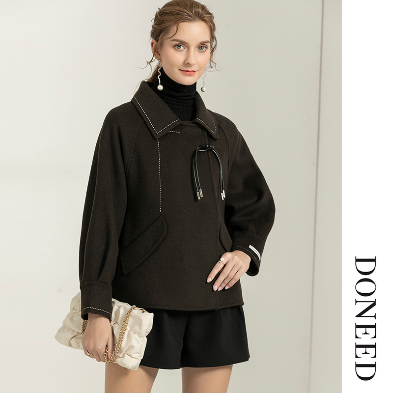 100%绵羊毛双面呢盘扣短款大衣