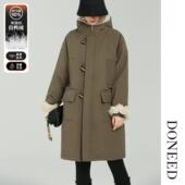 时尚 DONEED2025冬季 新款 休闲白鸭绒牛角扣派克羽绒服中长外套女