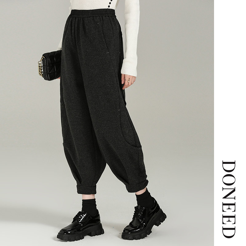 宽松厚款松紧腰针织休闲束脚裤女