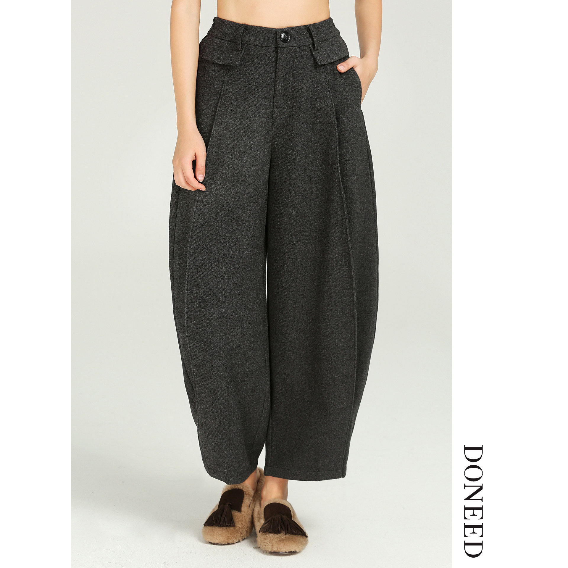 DONEED2025秋冬高街高级感通勤垂感镰刀裤纯色宽松阔腿长裤女,女装/女士精品,休闲裤,淘宝优惠券,粉丝福利购,淘宝优惠卷